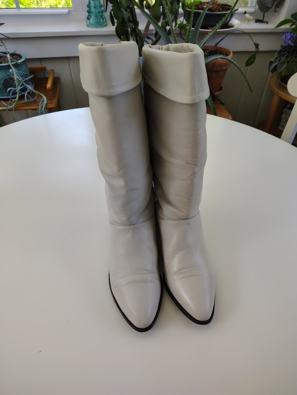 Vintage Bandit Made In Argentina 1980s Cream Leather Slouch Boots 7.5 - Picture 5 of 15